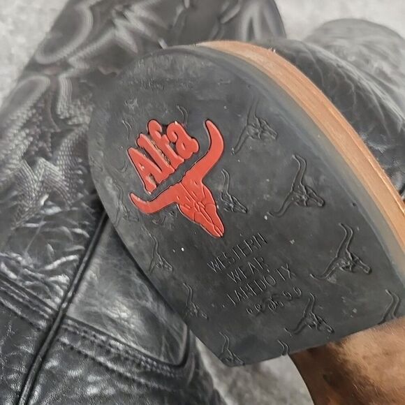 Alfa Western Leather Cowboy Boots Black Men’s Size 28 EE/ US 10 / FITS 9 READ - Picture 7 of 11